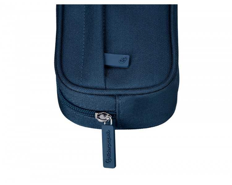 Estuche portatodo liderpapel classic ovalado 2 cremalleras con bolsillo delantero 210x90mm azul marino