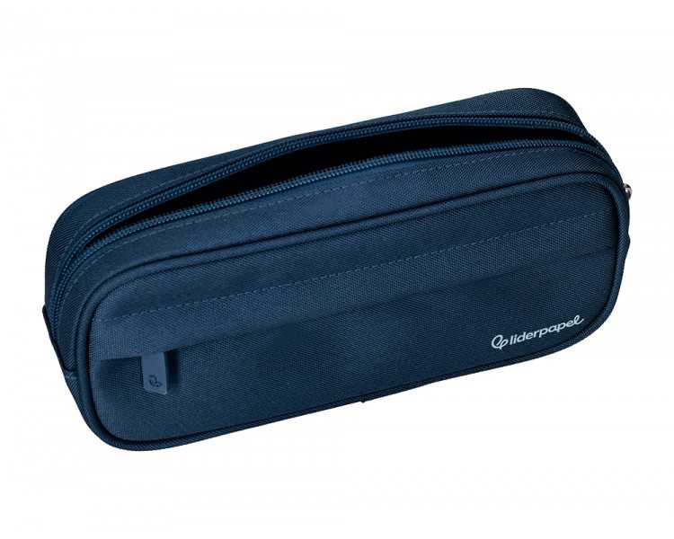 Estuche portatodo liderpapel classic ovalado 2 cremalleras con bolsillo delantero 210x90mm azul marino