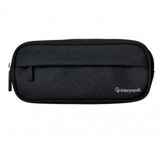 Estuche portatodo liderpapel classic ovalado 2 cremalleras con bolsillo delantero 210x90mm negro