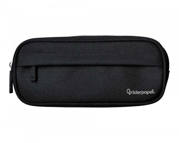 Estuche portatodo liderpapel classic ovalado 2 cremalleras con bolsillo delantero 210x90mm negro