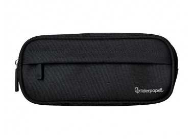 Estuche portatodo liderpapel classic ovalado 2 cremalleras con bolsillo delantero 210x90mm negro