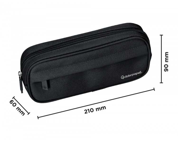 Estuche portatodo liderpapel classic ovalado 2 cremalleras con bolsillo delantero 210x90mm negro