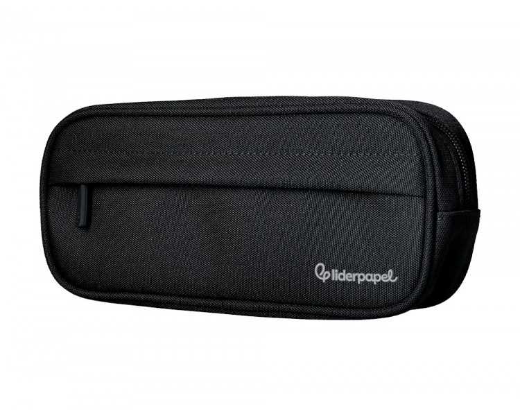 Estuche portatodo liderpapel classic ovalado 2 cremalleras con bolsillo delantero 210x90mm negro