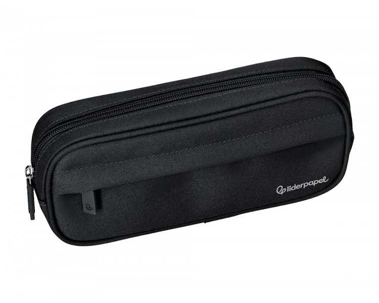 Estuche portatodo liderpapel classic ovalado 2 cremalleras con bolsillo delantero 210x90mm negro