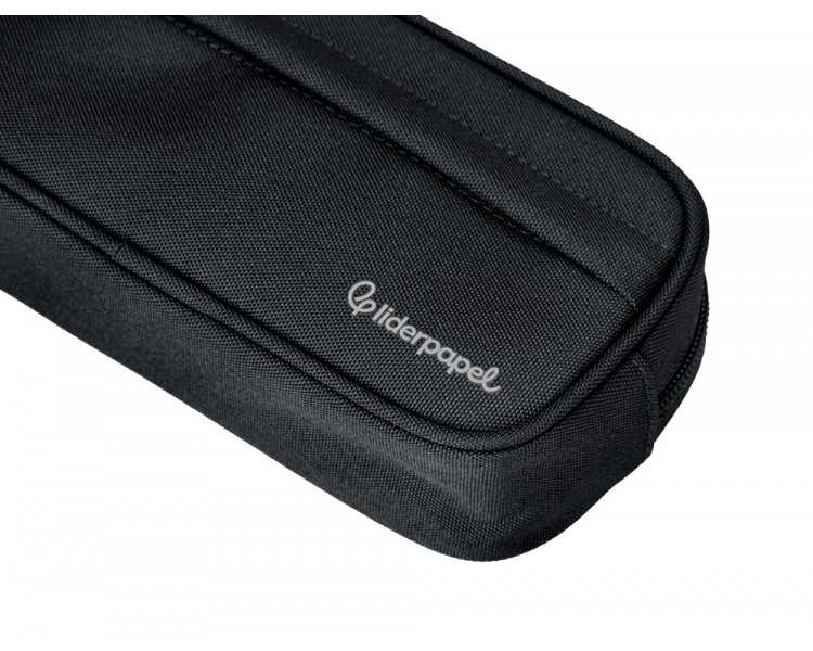 Estuche portatodo liderpapel classic ovalado 2 cremalleras con bolsillo delantero 210x90mm negro