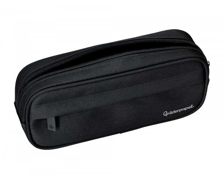 Estuche portatodo liderpapel classic ovalado 2 cremalleras con bolsillo delantero 210x90mm negro