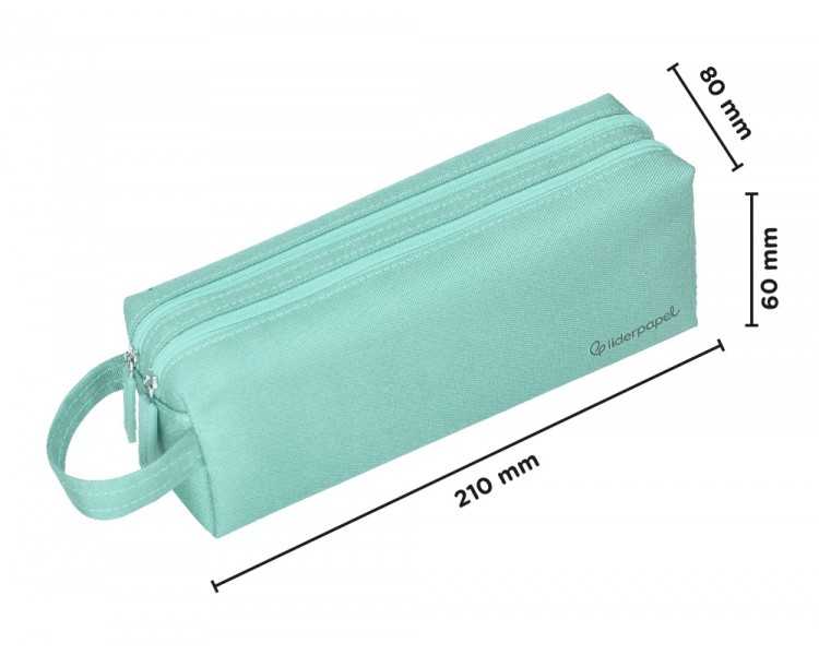 Estuche portatodo liderpapel classic rectangular con asa 2 cremalleras 210 x80mm verde manzana