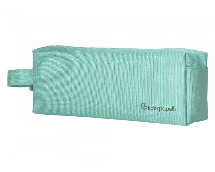 Estuche portatodo liderpapel classic rectangular con asa 2 cremalleras 210 x80mm verde manzana