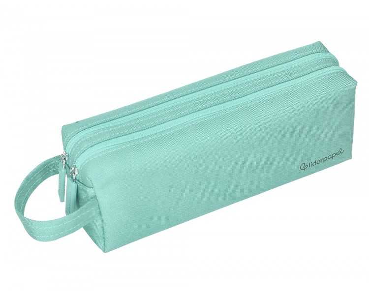 Estuche portatodo liderpapel classic rectangular con asa 2 cremalleras 210 x80mm verde manzana