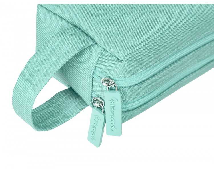 Estuche portatodo liderpapel classic rectangular con asa 2 cremalleras 210 x80mm verde manzana