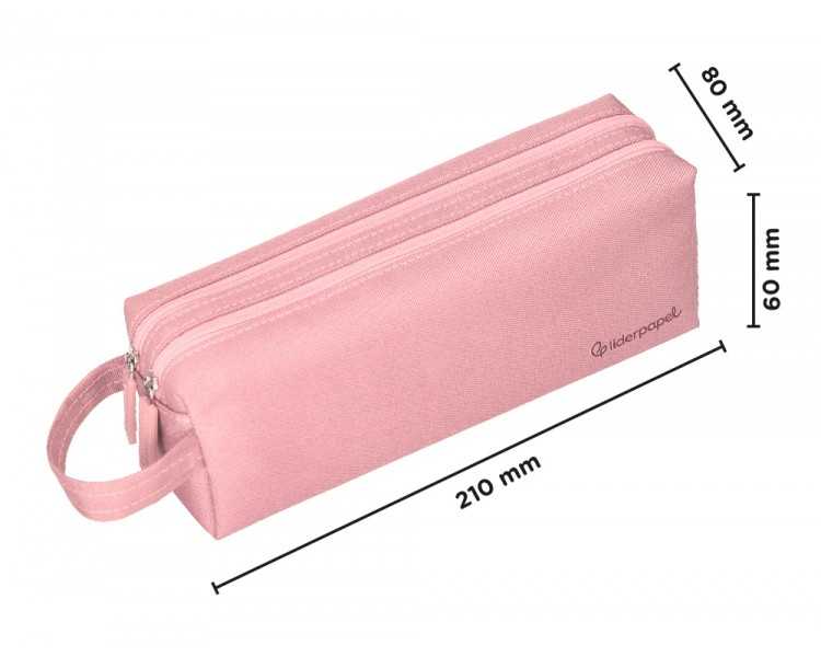 Estuche portatodo liderpapel classic rectangular con asa 2 cremalleras 210 x80mm rosa