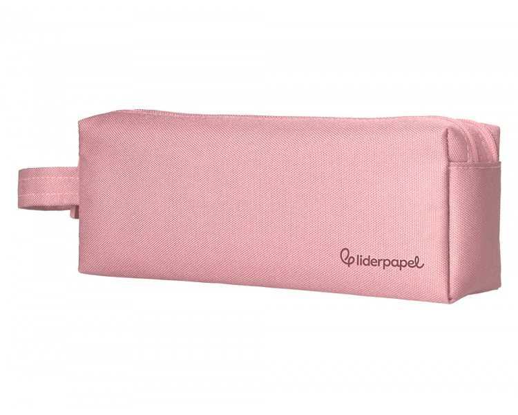 Estuche portatodo liderpapel classic rectangular con asa 2 cremalleras 210 x80mm rosa