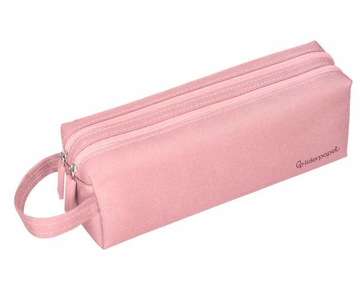 Estuche portatodo liderpapel classic rectangular con asa 2 cremalleras 210 x80mm rosa
