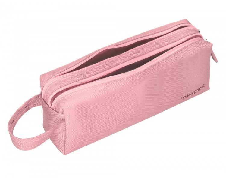 Estuche portatodo liderpapel classic rectangular con asa 2 cremalleras 210 x80mm rosa