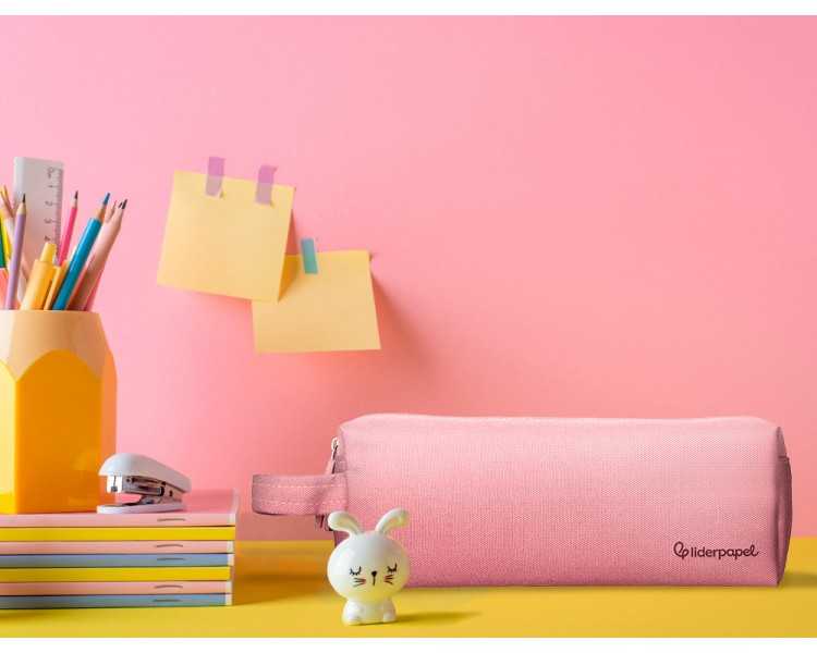 Estuche portatodo liderpapel classic rectangular con asa 2 cremalleras 210 x80mm rosa