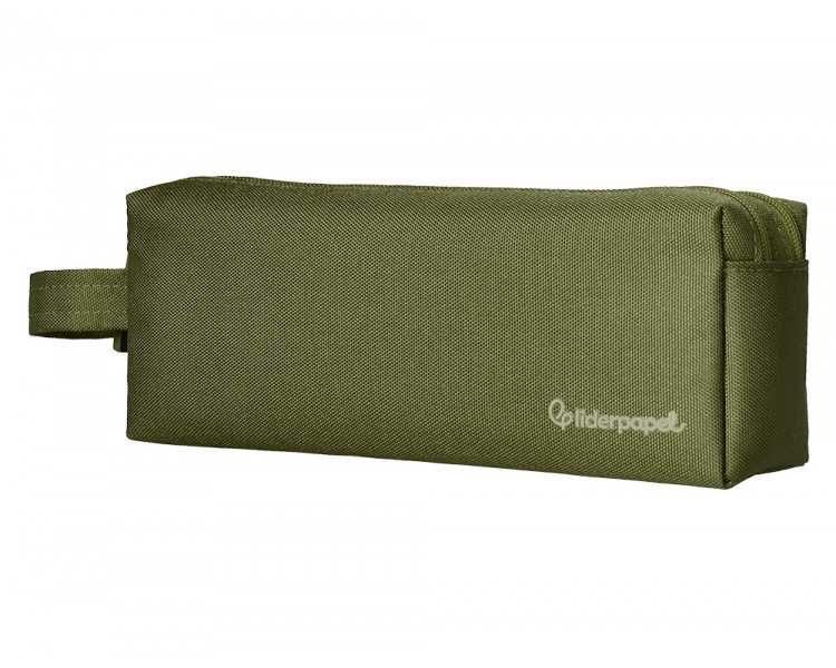 Estuche portatodo liderpapel classic rectangular con asa 2 cremalleras 210 x80mm verde militar
