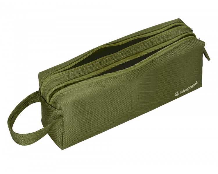 Estuche portatodo liderpapel classic rectangular con asa 2 cremalleras 210 x80mm verde militar