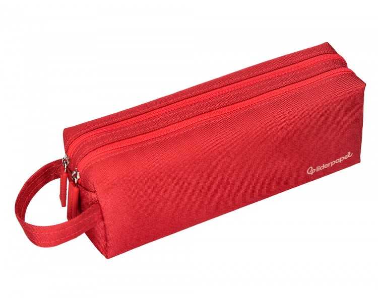 Estuche portatodo liderpapel classic rectangular con asa 2 cremalleras 210 x80mm rojo
