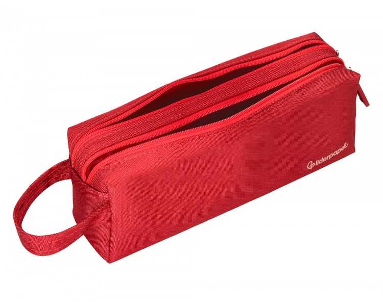 Estuche portatodo liderpapel classic rectangular con asa 2 cremalleras 210 x80mm rojo
