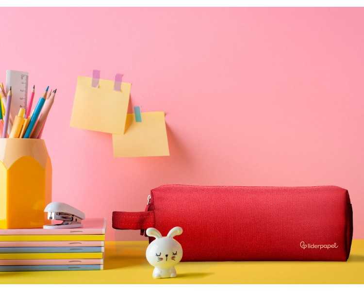 Estuche portatodo liderpapel classic rectangular con asa 2 cremalleras 210 x80mm rojo