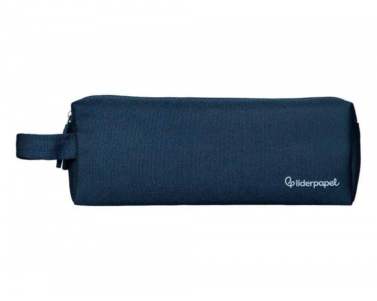 Estuche portatodo liderpapel classic rectangular con asa 2 cremalleras 210 x80mm azul marino