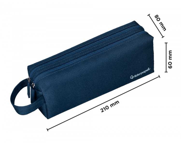 Estuche portatodo liderpapel classic rectangular con asa 2 cremalleras 210 x80mm azul marino