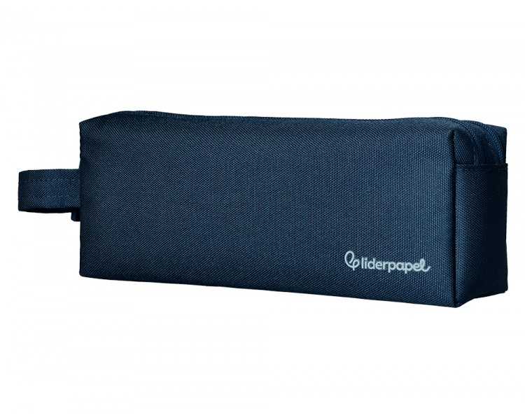 Estuche portatodo liderpapel classic rectangular con asa 2 cremalleras 210 x80mm azul marino