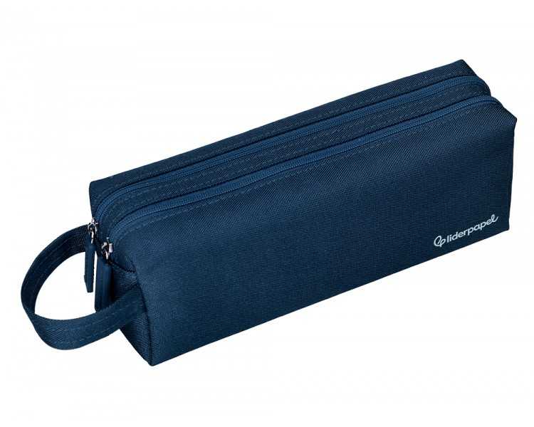 Estuche portatodo liderpapel classic rectangular con asa 2 cremalleras 210 x80mm azul marino