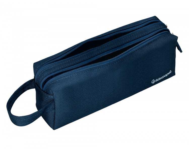 Estuche portatodo liderpapel classic rectangular con asa 2 cremalleras 210 x80mm azul marino
