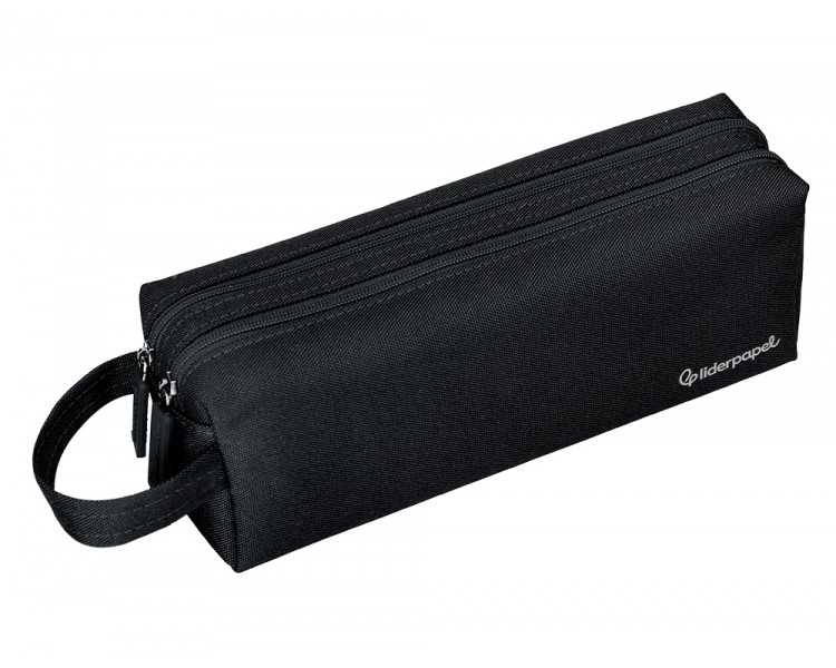 Estuche portatodo liderpapel classic rectangular con asa 2 cremalleras 210 x80mm negro