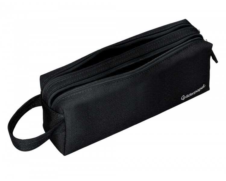 Estuche portatodo liderpapel classic rectangular con asa 2 cremalleras 210 x80mm negro