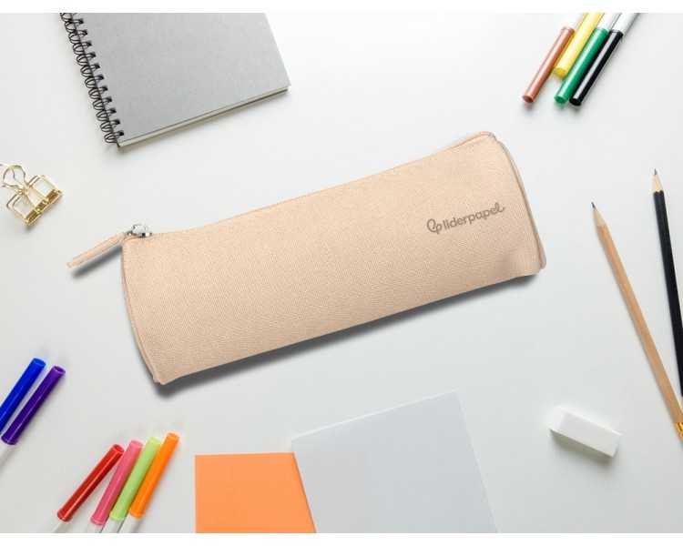 Estuche portatodo liderpapel classic cilindrico ancho 210x70mm crema