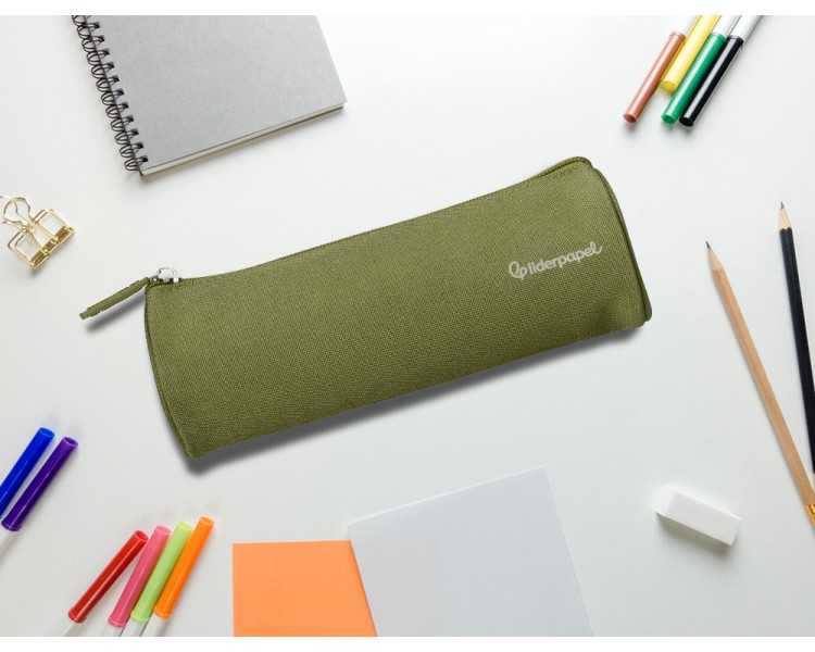 Estuche portatodo liderpapel classic cilindrico ancho 210x70mm verde militar