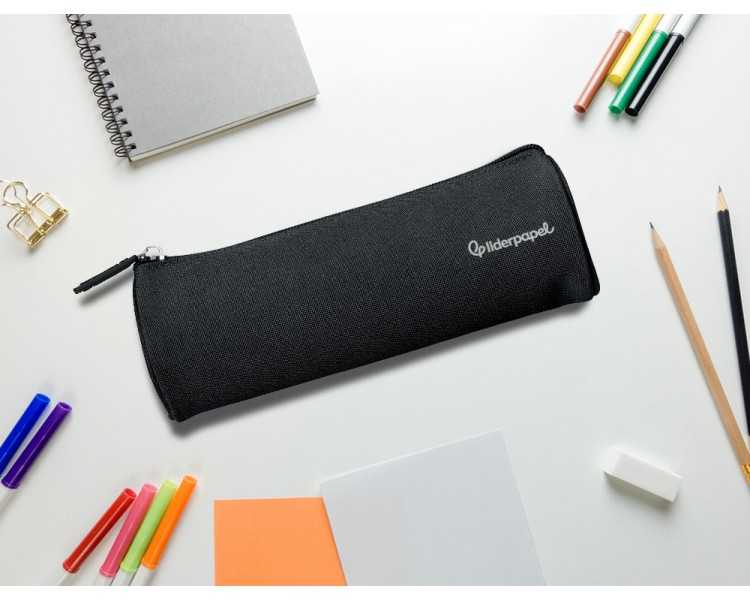 Estuche portatodo liderpapel classic cilindrico ancho 210x70mm negro