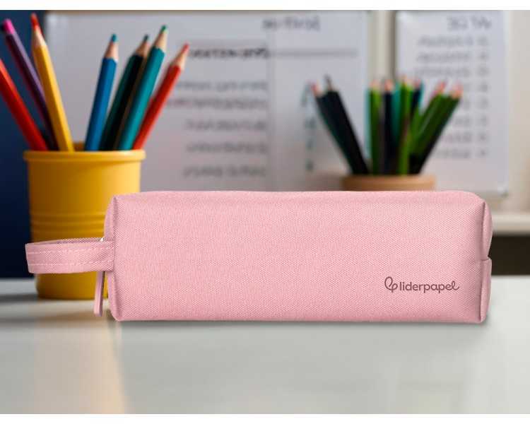 Estuche portatodo liderpapel classic rectangular con asa 210x70mm rosa