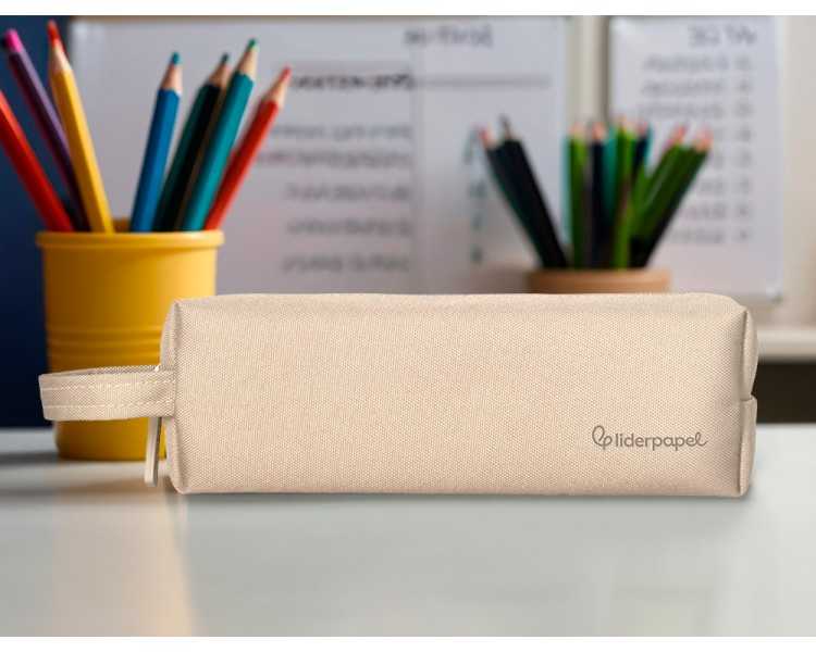 Estuche portatodo liderpapel classic rectangular con asa 210x70mm crema
