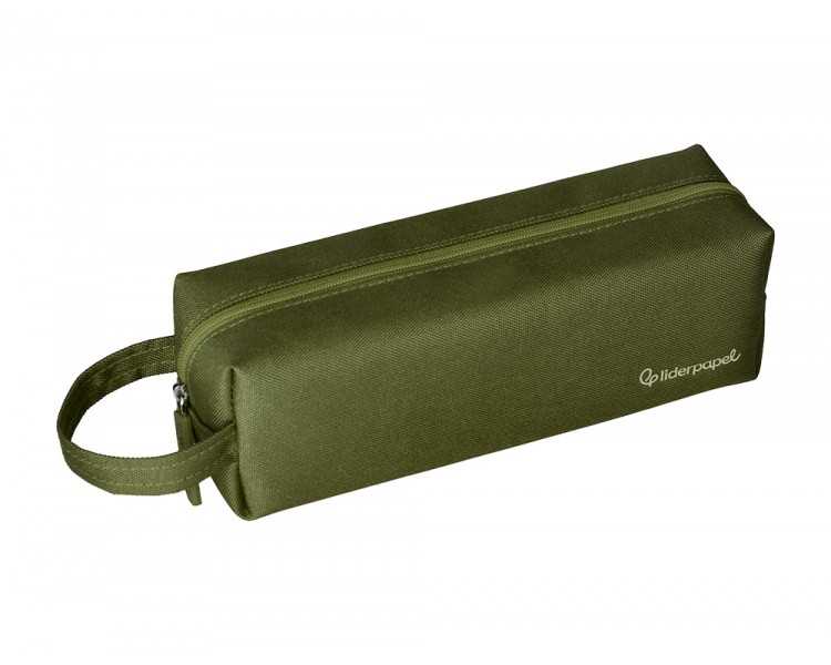 Estuche portatodo liderpapel classic rectangular con asa 210x70mm verde militar