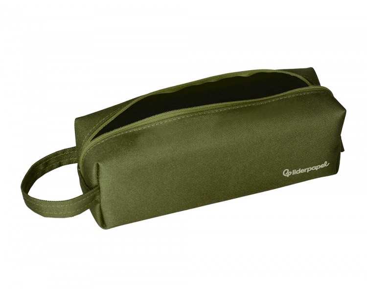 Estuche portatodo liderpapel classic rectangular con asa 210x70mm verde militar