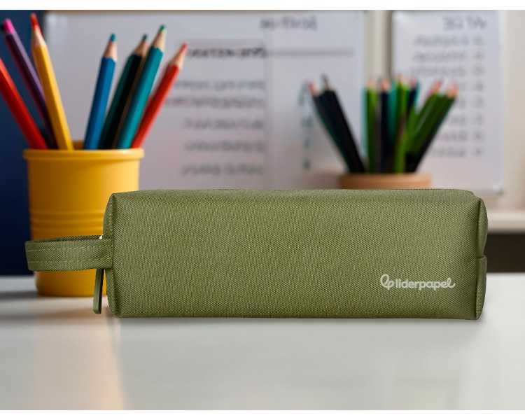 Estuche portatodo liderpapel classic rectangular con asa 210x70mm verde militar