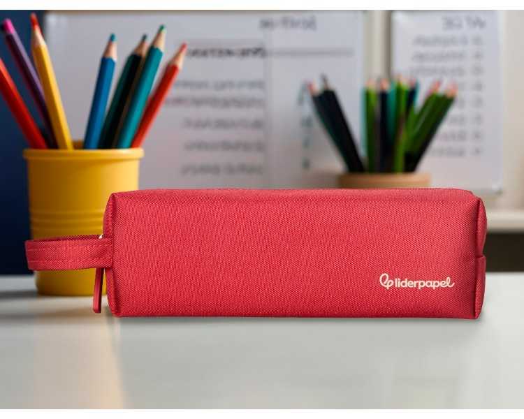 Estuche portatodo liderpapel classic rectangular con asa 210x70mm rojo