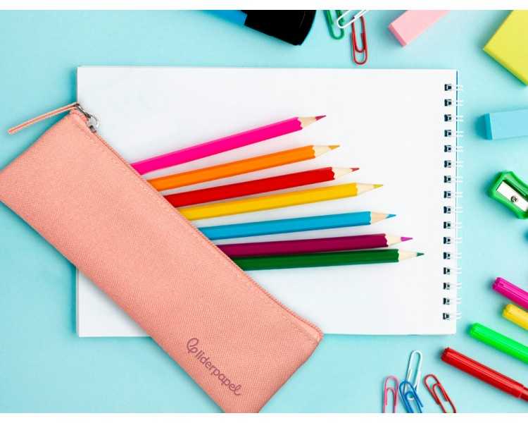 Estuche portatodo liderpapel plano estrecho una cremallera 200x60 mm rosa