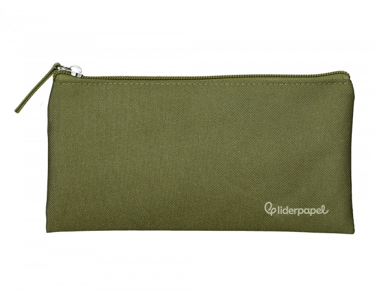 Estuche portatodo liderpapel plano ancho una cremallera 200x100 mm verde militar