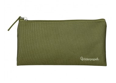 Estuche portatodo liderpapel plano ancho una cremallera 200x100 mm verde militar