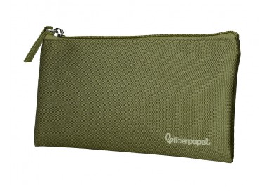Estuche portatodo liderpapel plano ancho una cremallera 200x100 mm verde militar