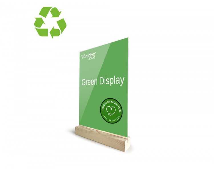 Expositor sobremesa archivo 2000 forma t metacrilato 100% reciclado con base de madera din a5 40x150x240 mm