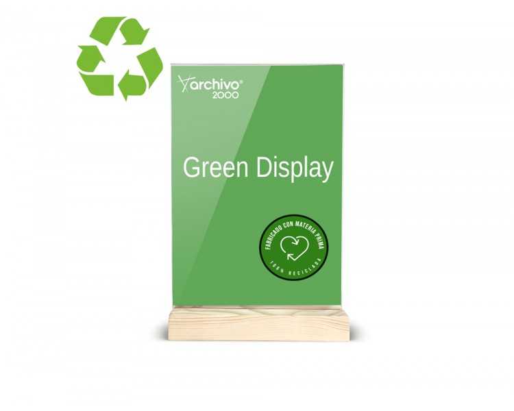 Expositor sobremesa archivo 2000 forma t metacrilato 100% reciclado con base de madera din a5 40x150x240 mm