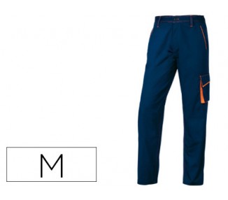 Pantalon de trabajo deltaplus cintura ajustable 5 bolsillos color azul naranja talla m
