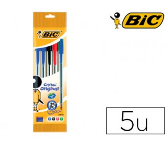 Boligrafo bic cristal original bolsa de 5 unidades colores surtidos 2 azul /1 negro /1 rojo /1 verde