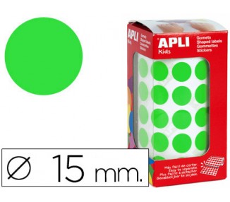 Gomets autoadhesivos circulares 15 mm verde en rollo con 2832 unidades