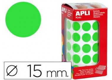 Gomets autoadhesivos circulares 15 mm verde en rollo con 2832 unidades